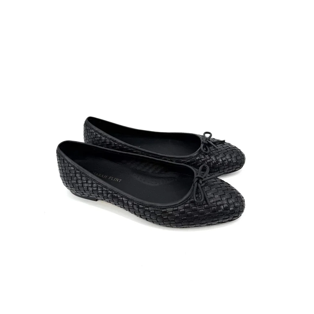 Sarah Flint Black Woven Leather Ballet Flats